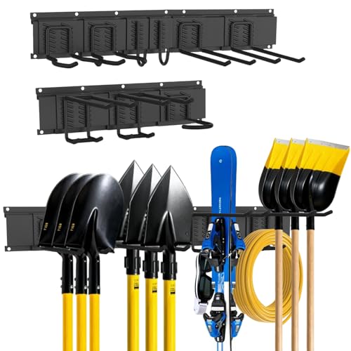 Garage Tool Organizer Wall Mount, Easy to 64inch Install Heavy-Duty Garage Storage System with 9 Adjustable Hooks, Garden Tool Rack for Shovels, Rakes, Yard Tools - size: 64" System - 9 Piece Set