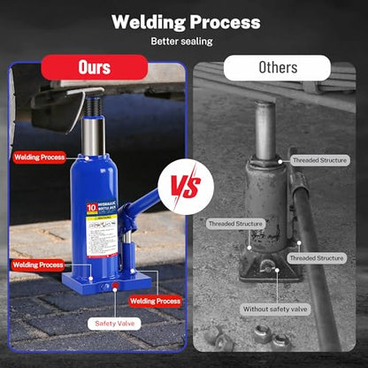 10T Hydraulic Bottle Jack, 20,000 lbs, with Tire Kit | Welded steel jack for box trucks & farm equipment. 9.06"-17.32" lift. Carry case. - color: 10 Ton Basic with Tire Repair Kit