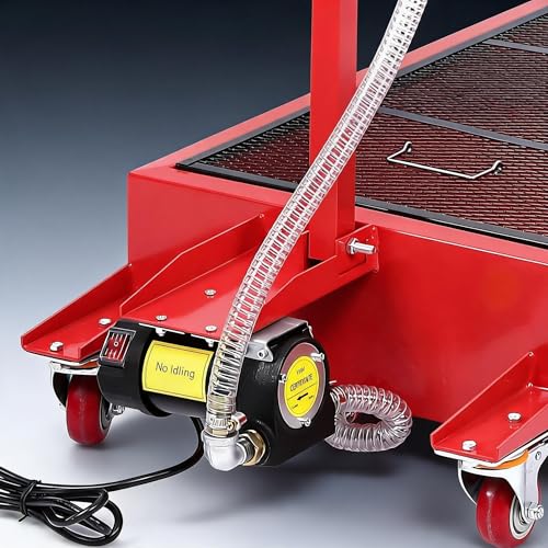 20 Gal Electric Low Profile Oil Drain Pan,110V High-Flow Pump,8 ft Hose & Folding Handle&Rolling Cart, Heavy-Duty for Trucks, RVs, SUVs, Red. - color: 20 Gal-Red