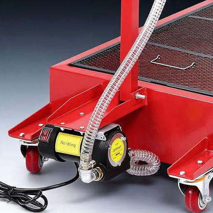 20 Gal Electric Low Profile Oil Drain Pan,110V High-Flow Pump,8 ft Hose & Folding Handle&Rolling Cart, Heavy-Duty for Trucks, RVs, SUVs, Red. - color: 20 Gal-Red