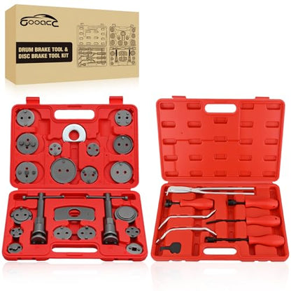 GOOACC 8PCS Drum Brake Tool Kit & 22PCS Disc Brake Caliper Compression Tool Set,2 in 1 brake tools kit with drum brake spring tool Caliper Piston Rewind Compressor Tool for Brake Installer Remover Red - color: 8pc+22pc Brake Tool Red