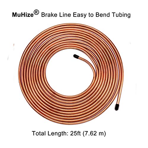 MuHize 1/4 Brake Line - Upgraded 25 Ft. Brake Line Kit(2026 New), 1/4 Flexible Copper Coated Brake Line Tube Roll(Includes 16 Inverted Flare Fittings) - color: Gold
