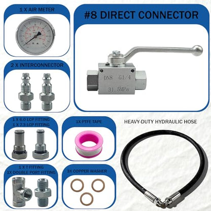 10Pcs High Pressure Oil System IPR Air Test Tool Special Kit Compatible with Ford 6.0L-7.3L Powerstroke Diesel Engines, Oil Pressure Tester Kit with IPR Valve Air Test Fitting & Gauge