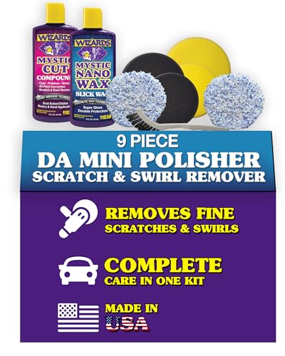 Wizards Buffing Kits DA Mini Polisher Scratch and Swirl Remover Tool Set - 9 Piece Car Buffers and Polishers Kit - color: Da Mini Polisher Scratch/Swirl Remover Kit (9 Pc)