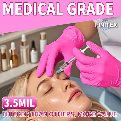 FINITEX Nitrile Disposable Latex-Free Gloves - 3.5mil 100/1000PCS Powder-Free Latex Free Cleaning Medical Exam Food Gloves - color: Rose Red (Medium 100)