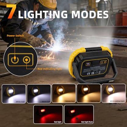 20W Rechargeable Work Light, 2000LM Super Bright Portable LED Flood Light, 7 Modes with Power Indicator, 180° Adjustable Stand Magnetic Base for Job Site, Car Repair, Camping, Outdoor - size: 5.75 inches