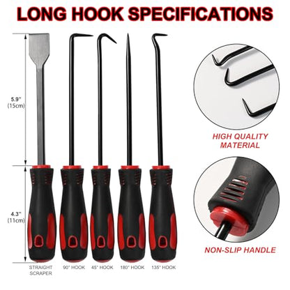 AUTOXBERT 11Pcs Carbon Steel Precision Hook and Pick Set Mechanic with Scraper and Telescoping Magnetic Remover Pry Automotive Electronics Maintenance Hoses Gasket Scraper Pick Up Tools