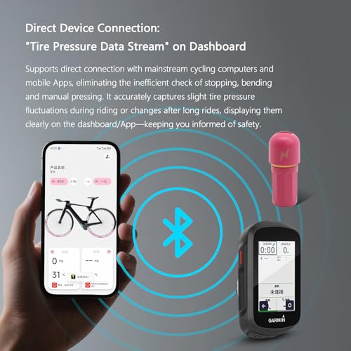 RideNow Tire Pressure Monitoring System T1, Accurate Tire Pressure Detection, Long Battery Life, Support APP/Garmin Cycling Computers Display for Road & MTB Cycling Safety - color: Pink