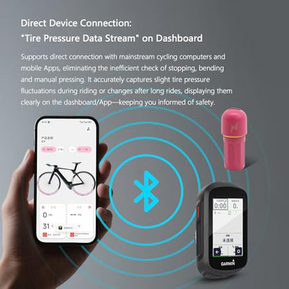 RideNow Tire Pressure Monitoring System T1, Accurate Tire Pressure Detection, Long Battery Life, Support APP/Garmin Cycling Computers Display for Road & MTB Cycling Safety - color: Pink