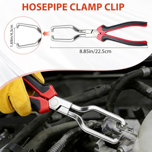 6PCS Fuel Line Pliers Set, Hose Clamp Pliers, Long Fuel Filter Caliper Hose Remover, 30° Disconnecting Plier & Flat Hose Clamp Plier for Water Hose and Automotive Maintenance with Storage Case