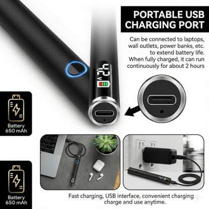 510 Thread Battery Professional Cordless Soldering Iron with LED Display Precise Temp Control USB-C Rechargeable 650mAh Electric Black Soldering Pen, Precision work/Appliance Repair, 3Speed Adjustable