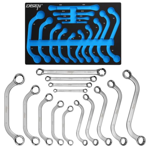 DISEN 14-Piece Half Moon&S-Style & E-Torx Wrench Set, CR-V, Wrench 5-Piece Half Moon Box Set Metric 8mm to 22mm,4-Piece E-Torx E6-E24,5-Piece S-Style Box 10-19mm,12 Point, EVA Foam Tool Organizer - style: 14 PCS