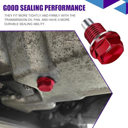 M14×1.5 Magnetic Oil Drain Plug, Transmission Oil Plug, Oil Pan Sump Drain Nut Bolt Screw Repair Kit, Car Magnetic Oil Drain Plug Removal Tool for Honda, Mazda, Suzuki, Jeep, Odyssey - color: Red