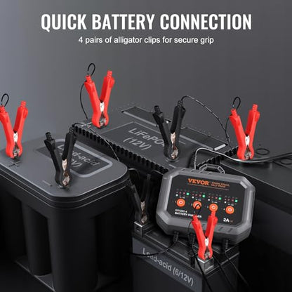 VEVOR Smart Battery Charger, 2A x 4, LiFePO4 Lead-Acid (AGM/Gel/SLA) Car Battery Charger, Fully-Automatic Charger Maintainer Desulfator for Boat Motorcycle Lawn Mower Golf Cart Marine Deep Cycle - size: 2A*4