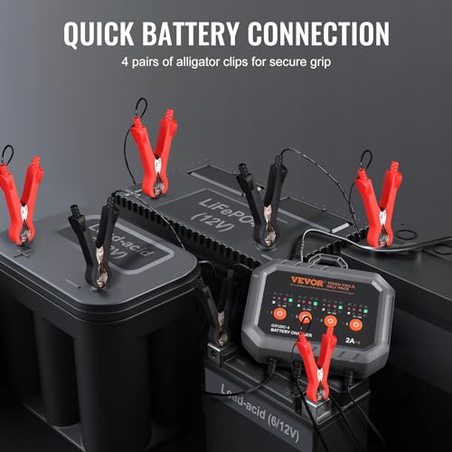 VEVOR Smart Battery Charger, 2A x 4, LiFePO4 Lead-Acid (AGM/Gel/SLA) Car Battery Charger, Fully-Automatic Charger Maintainer Desulfator for Boat Motorcycle Lawn Mower Golf Cart Marine Deep Cycle - size: 2A*4