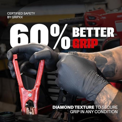 GRIPXX Herkules Grip Heavy Duty 8Mil Black Nitrile Gloves,3D Raised Diamond Texture-Latex & Powder-Free Industrial, Mechanic - size: XX-Large