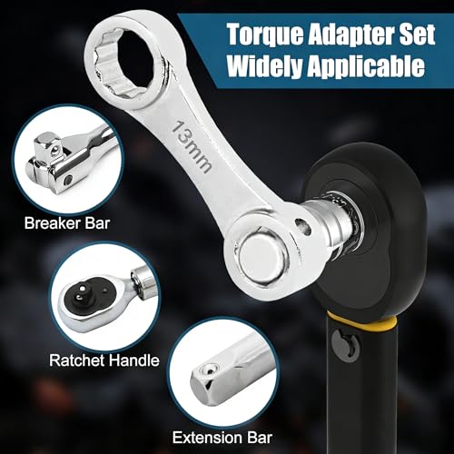Torque Adapter Set Metric 12PCS, Includes 10, 11, 12, 13, 14, 15, 16, 17, 18, 19mm, 12 Point Box End Torque Wrench Extension Adapter 3/8" Drive, with 1/2" + 1/4" Drive Converters - size: Metric 10-19mm