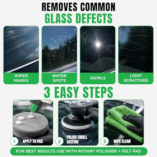 3D Glass Polish – Cerium-Oxide Based Window Polish, Light & Fine Glass Scratch Remover for Car Windows – Restores Clarity & Removes Wiper Marks, Swirls, Water Spots - 16oz