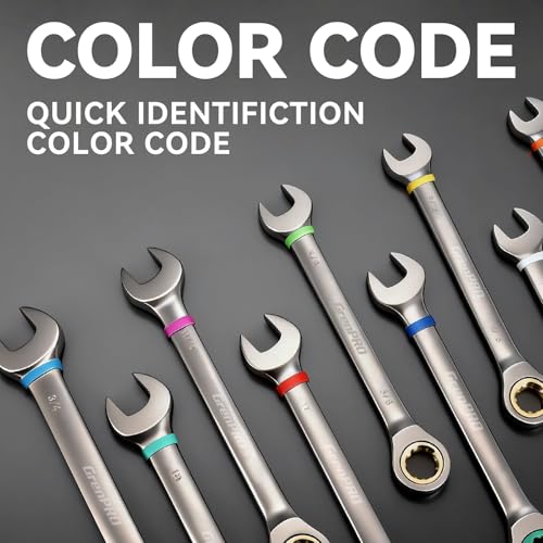 GRENPRO Ratcheting Wrench Set, Combination Wrench Set Metric And Standard & SAE With Color Ring, 1/4" to 3/4" & 6-18mm, 23PC Open End Ratchet Wrenches With Roll Up Pouch, CRV Socket Mechanic Tool Sets - style: 23PCS Ratcheting Wrench Set Metric&SAE With C