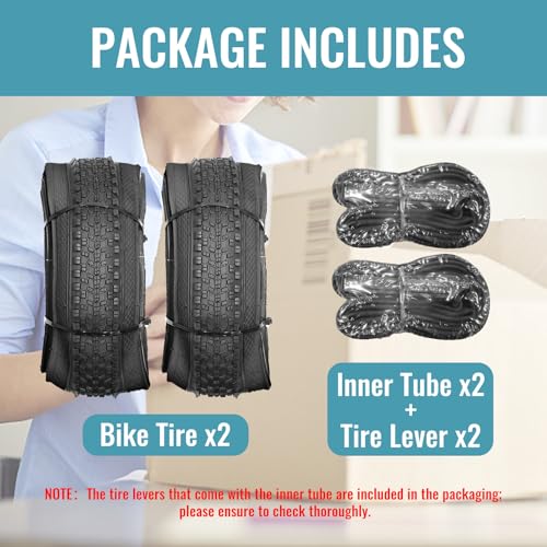Hycline 2-Pack Mountain Bike Tires Set: 20/24/26/27.5-inch Folding Replacement High-Performance Wear-Resistant Bicycle Tires and Pair Inner Tubes with Tire Levers for MTB Off-Road Bike - color: 24x1.95-30TPI