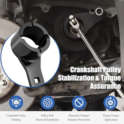Harmonic Balancer Pulley Holder Tool Compatible with Toyota/Lexus Crankshaft Damper Pulley with 2PCS Crank Bolts Included