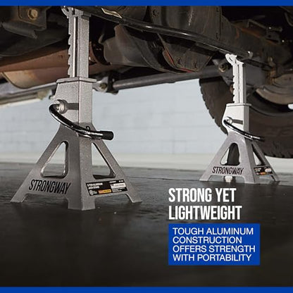 Strongway Aluminum Jack Stands, Pair, 12,000-Lb. Total Capacity, 11.4in.–16.1in. Lift Range