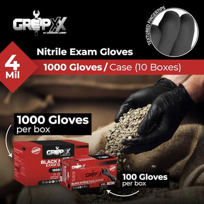 London Labs Black Nitrile Gloves Disposable Latex Free & Powder Free, 4 Mil Rubber Glove, Cleaning, Cooking, Mechanic(XS-XXL) - size: Large, style: 200 Count