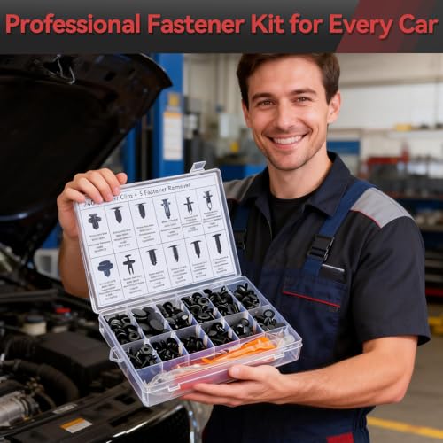 245Pcs Car Retainer Clips & Tools All-in-One Kit - 240 Black Push Pins (12 Sizes) with 5 Orange Pry Bars Stored Inside Box. Portable Bumper Fender Fastener Set for GM Ford (245Pcs) - style: 245pcs