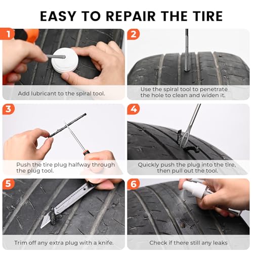 ETENWOLF Flat Tire Repair Kit with Plugs 16 Pcs, Heavy Duty Tire Plug Kit | for Car, Motorcycle, ATV, Jeep, Truck, Tractor, SUV - color: Grey
