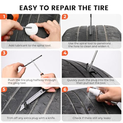 ETENWOLF Flat Tire Repair Kit with Plugs 16 Pcs, Heavy Duty Tire Plug Kit | for Car, Motorcycle, ATV, Jeep, Truck, Tractor, SUV - color: Grey