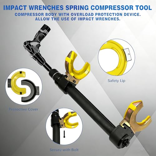 Macpherson Strut Spring Compressor Tool, Universal Spring Compressor with Overload Protection Device, Interchangeable Fork Strut Coil Extractor Remover Tool Allow Impact Wrench Use