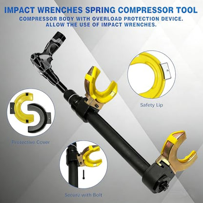 Macpherson Strut Spring Compressor Tool, Universal Spring Compressor with Overload Protection Device, Interchangeable Fork Strut Coil Extractor Remover Tool Allow Impact Wrench Use