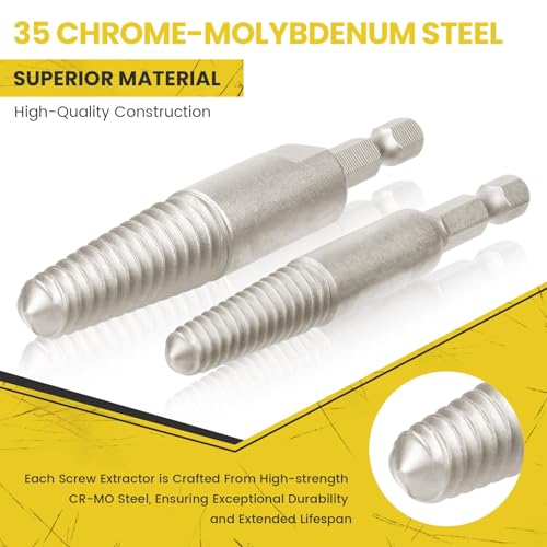 14-Pieces Screw Extractor and Left-Hand Drill Bit Set, Easy Out Broken Bolt Remover Reverse Cobalt HSS Steel Drill Kit, Ez Out Stripped, Rounded-Off, Damaged Bolts, Screws&Studs Removal Tool(Yellow)