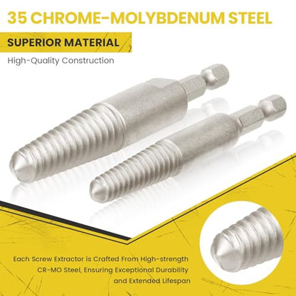 14-Pieces Screw Extractor and Left-Hand Drill Bit Set, Easy Out Broken Bolt Remover Reverse Cobalt HSS Steel Drill Kit, Ez Out Stripped, Rounded-Off, Damaged Bolts, Screws&Studs Removal Tool(Yellow)