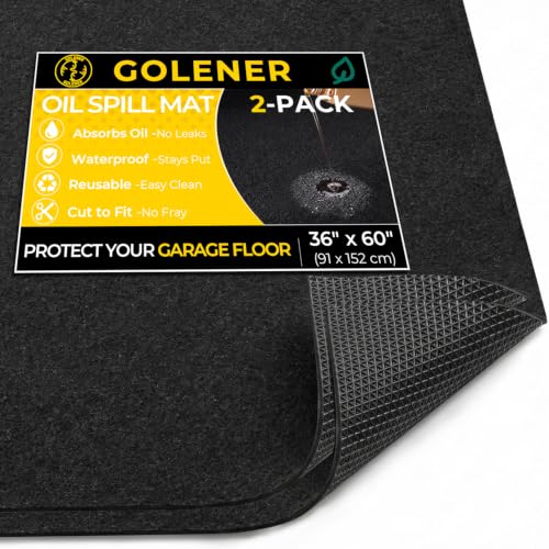 Golener 2-Pack Oil Spill Mats - Garage Floor Mat, Absorbent Oil Pad, Premium Maintenance Mat, Waterproof, Contain Liquid, Protect Garage Surface from Spill & Stain, Reusable, Durable, Black, 36”x60” - size: 2-Pack 36" x 60"