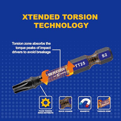 Geinxurn 5 Pieces T25 Hollow 2 In. Impact Tough Magnetic Insert Bit Set, #25 Security Torx Head Power Bits, S2 Alloy Steel Star T25 Screwdriver Bits Set - size: 2"-5PCS, style: TT25