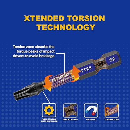 Geinxurn 5 Pieces T25 Hollow 2 In. Impact Tough Magnetic Insert Bit Set, #25 Security Torx Head Power Bits, S2 Alloy Steel Star T25 Screwdriver Bits Set - size: 2"-5PCS, style: TT25