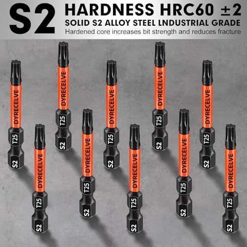 10-Pack T25 Torx Bits for Impact Driver, T-25 Torx/Star Bit Set 2'' Long, Magnetic Torque Head, Premium S2 Alloy Steel, 1/4'' Hex-Shank for Professional & DIY Use - size: 10pcs T-25 Torx Bit