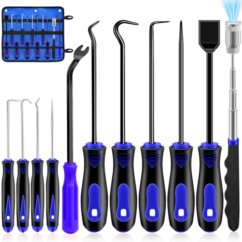 11PCS Mechanic Hook and Pick Tool Set, Automotive Hook Tool with Telescoping Magnetic Pickup Gasket Scraper Fastener Remover for Automotive Repair Hoses Puller (Blue)