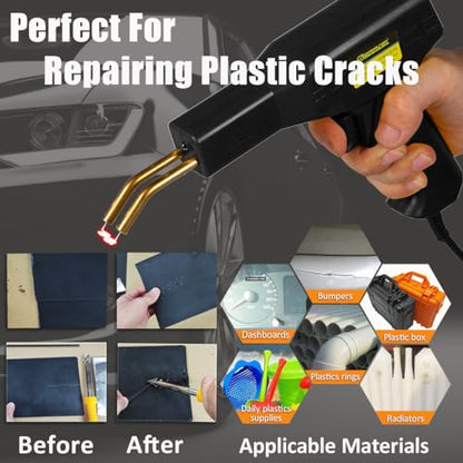 100W Upgraded Plastic Welder Kit,1000PCS Hot Stapler Plastic Repair Kit For Car Bumper Crack Repair, Plastic Welding Kit With Plastic Iron,Plastic Rods,Mesh,Abrasive Paper,Aluminum Tape(BLACK) - color: Black