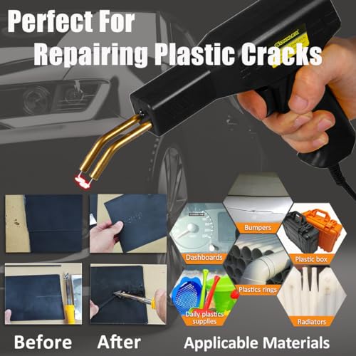Plastic Welder,2 in 1 Plastic Welding Kit,Hot Stapler Car Bumper Repair Kit | SONNLER 1000PCS Hot Stapler For Car Bumper Crack Repair with Iron , Rods, Metal Mesh, Abrasive Paper, Aluminum Tape - color: Black