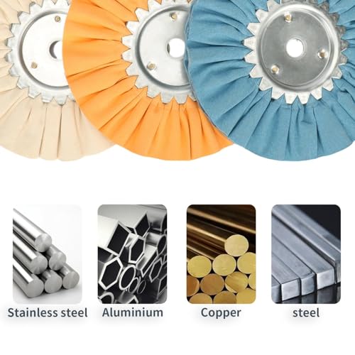 8" Airway Buffing Wheel Kit, 3Pcs Aluminum Wheel Polishing Kit in Diameter 5/8 inch Arbor Hole, 16 Ply Fine, Aluminum Metal Polishing Wheel Kit for Angle Grinder Mirror Finish(White/Orange/Blue) - style: 3pcs: fine/medium/coarse