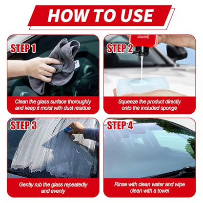 Auto Glass Cleaner & Oil Film Remover - Removes Water Spots, Rain Marks, Anti-Fog Spray for Windshield, Windows, Mirrors. Streak-Free Kit with Sponge, Restores Clarity on Tinted/Home Glass (5.2oz)