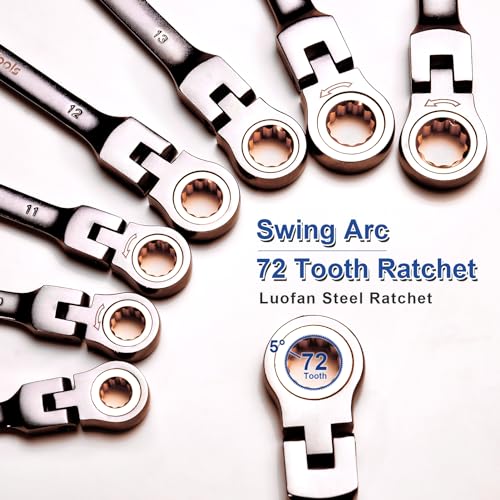 15-Piece SAE Ratcheting Wrench Set (1/4″–1″), 72-Tooth Flex-Head Combination Wrenches, Heavy-Duty Cr-V Mechanic Tool Kit with Organizer Roll Bag