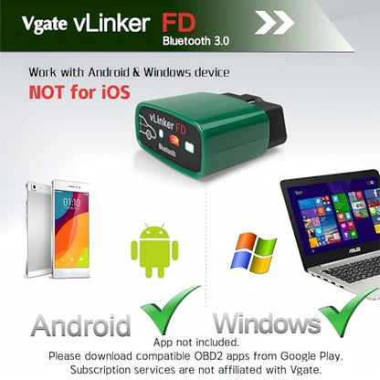 Vgate vLinker FD OBD2 Bluetooth Car Code Reader, OBD2 Diagnostic Scanner for Android & Windows - size: FD BT3.0 - Android & Windows