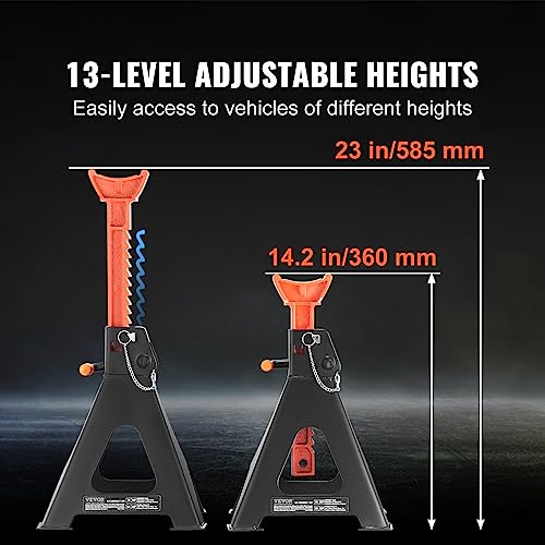 VEVOR Jack Stands, 6 Ton (13,000 lbs) Capacity Car Jack Stands Double Locking, 14.2-23 inch Adjustable Height, for Lifting SUV, Pickup Truck, Car and UTV/ATV, Red, 1 Pair - style: 6T 2-Locking