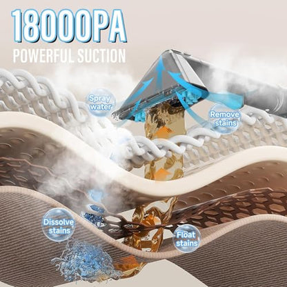 Starrybot Portable Carpet Cleaner Machine with Steam and Heating Techology,18Kpa Powerful Suction with Versatile Tools for Pets, Couch,Spot Cleaner for Stairs/Furniture/Rug(Gray)