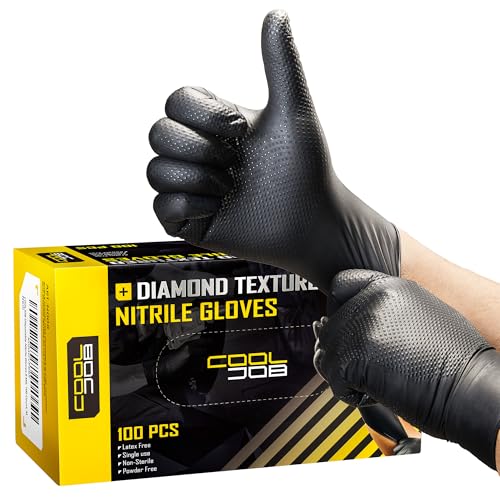 COOLJOB 8 Mil Disposable Nitrile Gloves, Diamond Textured Grip for Cleaning, Dying, Cooking, Waterproof, 100 Count, M-XL