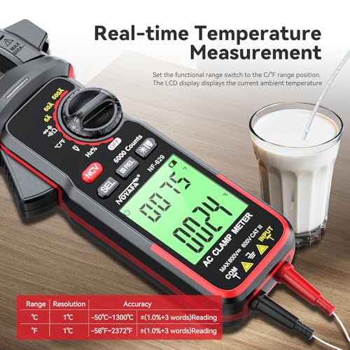 NOYAFA NF-629 Digital Clamp Meter Multimeter 6000 Counts TRMS | Capacitance Multimeter for 600V AC/DC Voltage, High AC Current, Capacitance, Diode Test, Continuity Test, Temperature