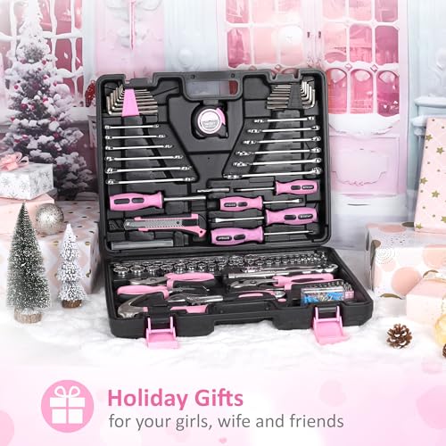 FASTPRO 225-Piece Pink Tool Set, SAE & Metric Mechanics Hand Tool Set with Toolbox, Home/Auto Repairing Tool Kit for DIY, Home Maintenance and Car Repairing